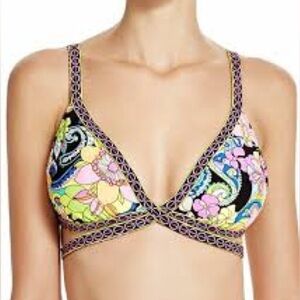 Trina Turk Floral Bikini Top with Strappy Design Sz Small